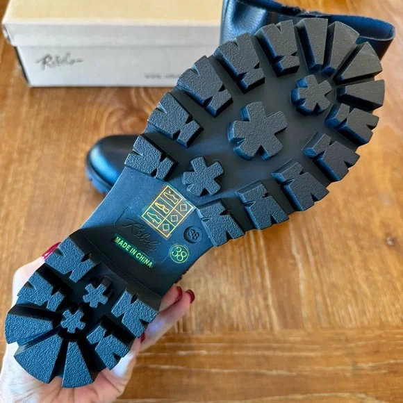 NWT black soft faux leather Renee combat boots 8M - Picture 10 of 14